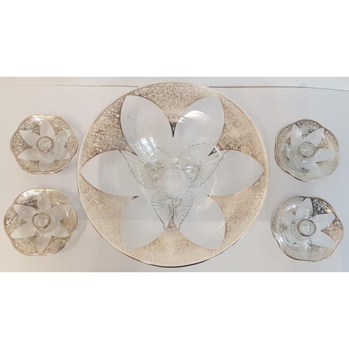 584 - Sterling Silver Table Centre Piece Bowl and Four Separate Candleholders with Silver Lacework