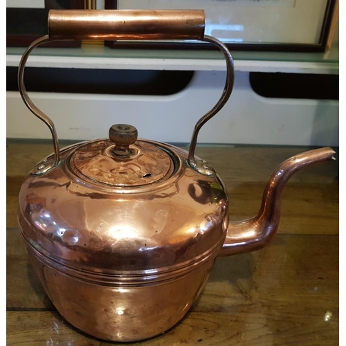 586 - Copper Kettle with Wooden Handle - 11ins tall