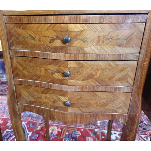 588 - Pair of Fine Inlaid Kingwood Bedside Cabinets, each with three drawers - 14.5 x 12 x 28ins