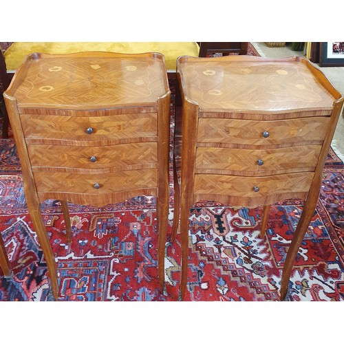 588 - Pair of Fine Inlaid Kingwood Bedside Cabinets, each with three drawers - 14.5 x 12 x 28ins