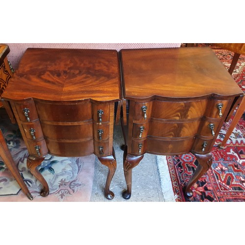 593 - Rare Pair of Edwardian Mahogany Drop Leaf and Bow Front Side Cabinets, each with three drawers and r... 