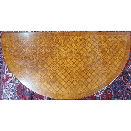 594 - Very Fine Quality Sheraton Design, French Kingwood Half Moon Fold Over Card Table with elaborate par... 