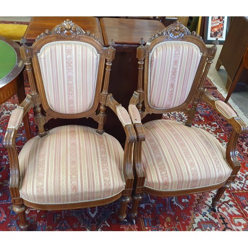 596 - Pair of Victorian Carved Mahogany Armchairs