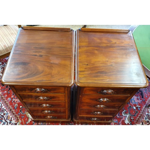 606 - Pair of Victorian Flame Mahogany Pedestal Side Cabinets each with five drawers - 18 x 20.5 x 34.5ins