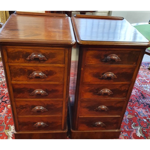 606 - Pair of Victorian Flame Mahogany Pedestal Side Cabinets each with five drawers - 18 x 20.5 x 34.5ins