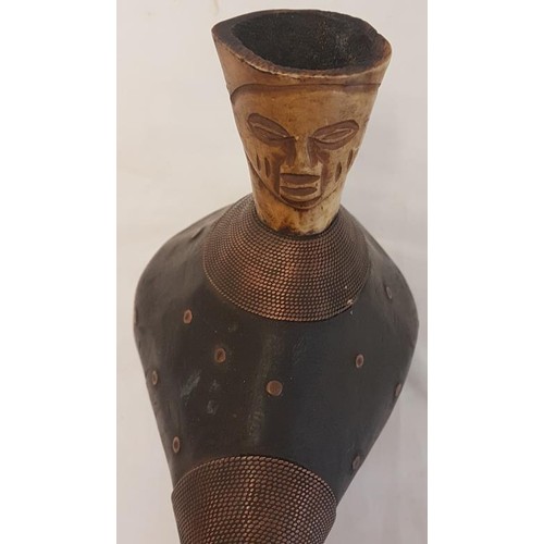 608 - Wooden Tribal Mask and an Opium Pipe with Bone and Copper Mounts