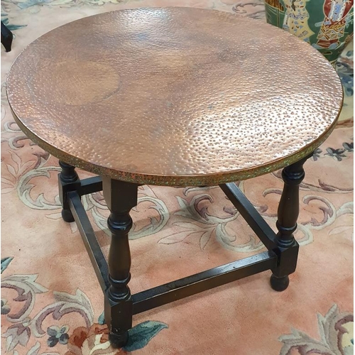 614 - Hand Beaten Copper Top Circular Coffee Table - 22 x 18.25ins