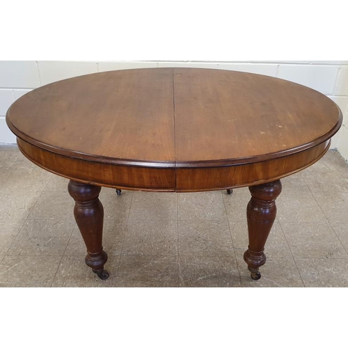 615 - Victorian Mahogany Extending D-End Dining Table with two spare leaves and winding handle, table c. 8... 