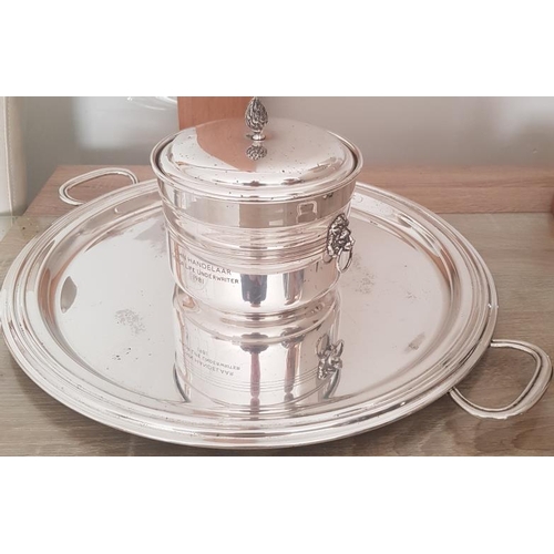 617 - German Art Metal Silver Plate 1000 Serving Tray (18ins diameter) and Presentation Ice Bucket