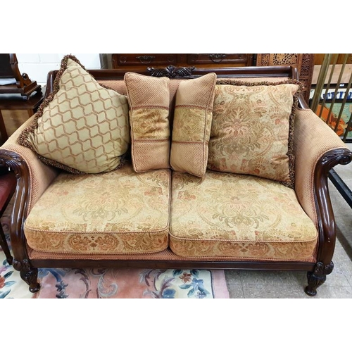 621 - Large Carved Mahogany Show Frame Settee, c.5ft6in