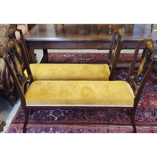 622 - Pair of Fine Quality Edwardian Rosewood and Ivory Inlaid Window Seats