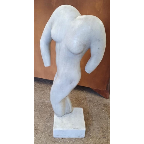 628 - Carved Marble Study of a Female Nude on a square plinth, overall c.32.5in tall