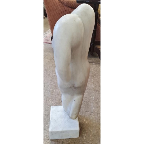 628 - Carved Marble Study of a Female Nude on a square plinth, overall c.32.5in tall