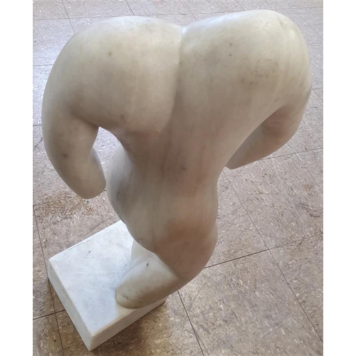 628 - Carved Marble Study of a Female Nude on a square plinth, overall c.32.5in tall