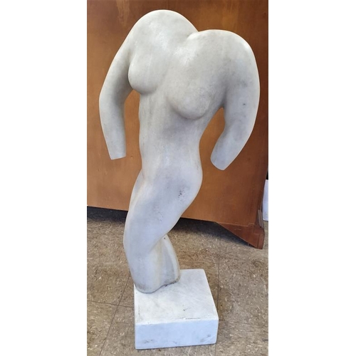 628 - Carved Marble Study of a Female Nude on a square plinth, overall c.32.5in tall