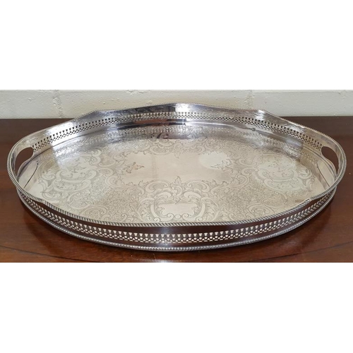 631 - Large Silver Plated Serving Tray with pierced gallery