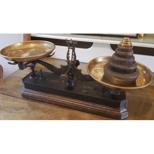 648 - Vintage French Scales and Set of Weights - 21ins long