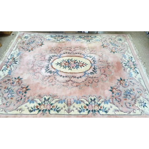593a - Very Large Floral Pattern and Deep Pile Floor on a pink ground, c.12ft6in x 9ft