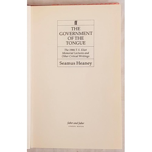 61 - Seamus Heaney. The Government of The Tongue. 1988. 1st edit.