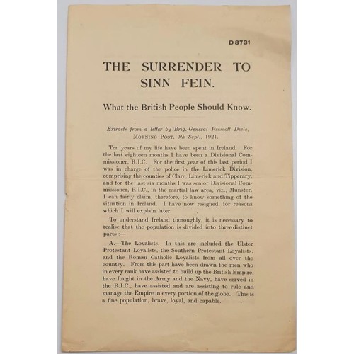 160 - The Surrender to Sinn Fein. What British People Should Know. Extracts from Letter by Brig.-General P... 