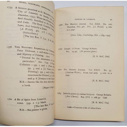 162 - Irish Bibliography. No. V. List of Books, Pamphlets, Newspapers etc. Printed in Limerick from the Ea... 