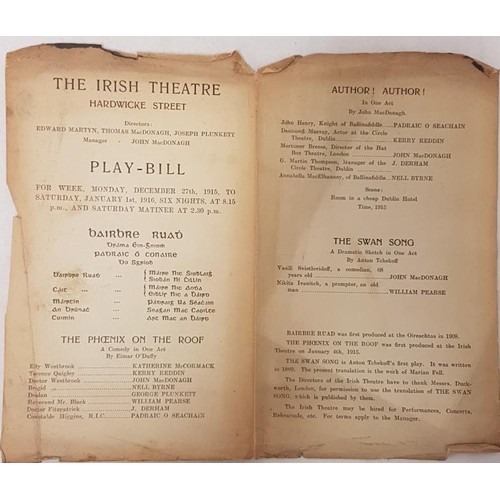 166 - The Abbey Theatre/The Irish Theatre – Play bill for December 27th 1915 to January 1st, 1916, s... 