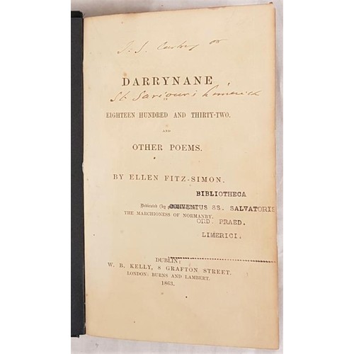 176 - Darrynane Eighteen Hundred and Thirty Two, and Other Poems. Ellen Fitz-simon. Kelly. 1863. original ... 