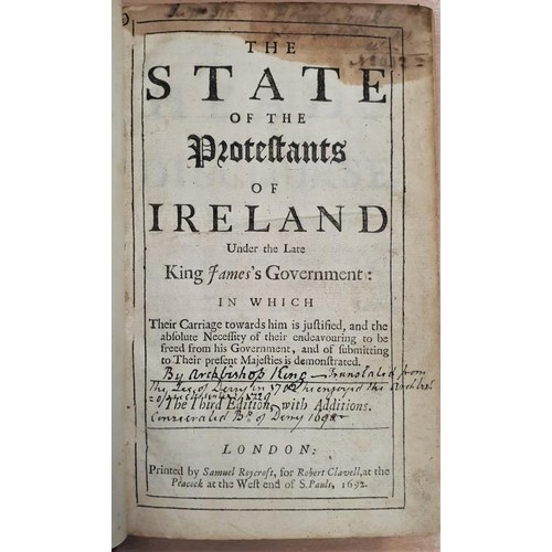 190 - The State of the Protestants of Ireland under the late King James's Government. London 1692, origina... 