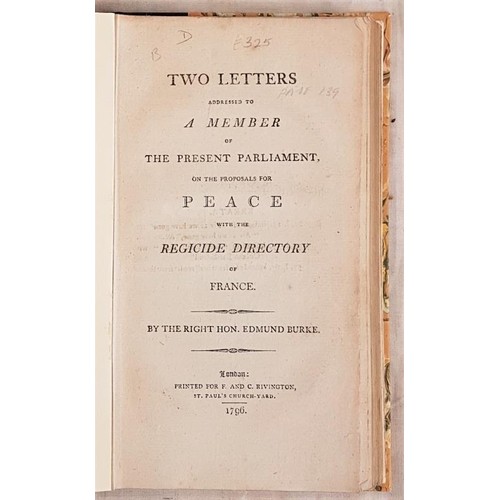 195 - Edmund Burke. Two Letters on the Proposals for Peace with the Regicide Directory of France. 1796. 1s... 