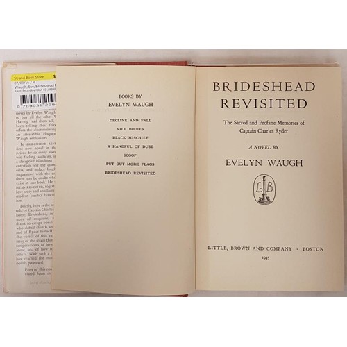 390 - 'Brideshead Revisited' by Evelyn Waugh. First Book Club edition. Little Brown and Co., 1945.... 