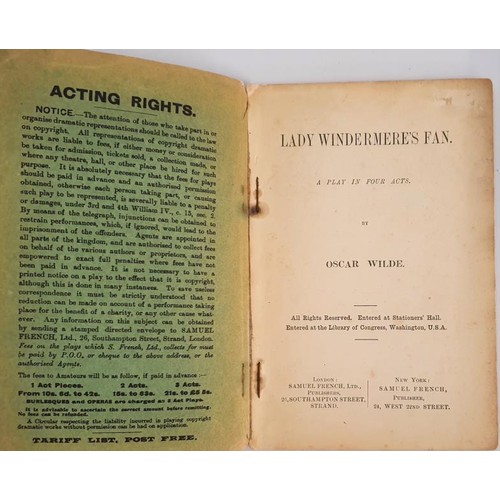 409 - Oscar Wilde. Lady Windemere’s Fan. C. 1904 with rare photo of original Stage Cast tipped in at rear.... 