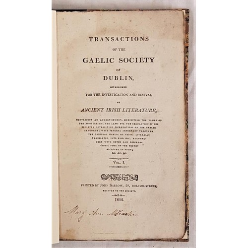 445 - Transactions of The Gaelic Society of Dublin. Dublin 1808. Complete in one volume. Later quarter cal... 