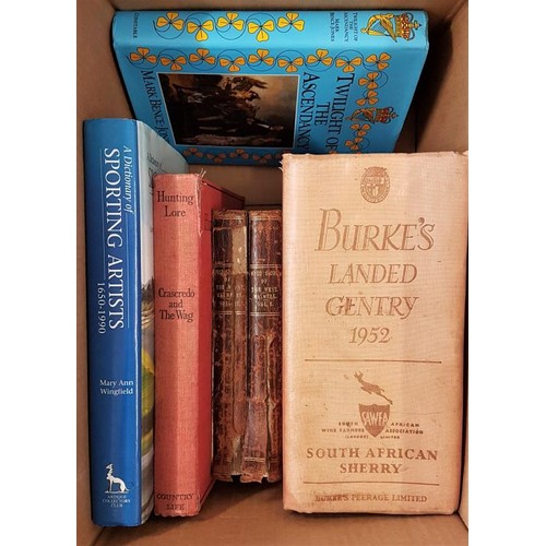 406 - Box of Books to include Wild Sports of the West 2 vols 1832 W.A.F. with Burkes Landed Gentry 1952 an... 