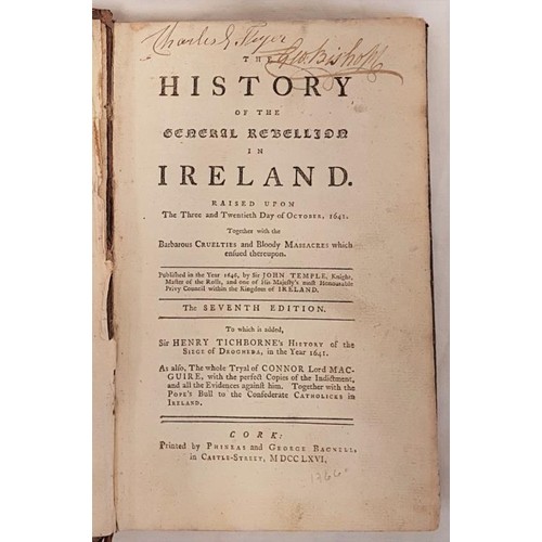 533 - Scarce Cork printing. John Temple , The History of the General Rebellion in Ireland, 7th edition, Co... 