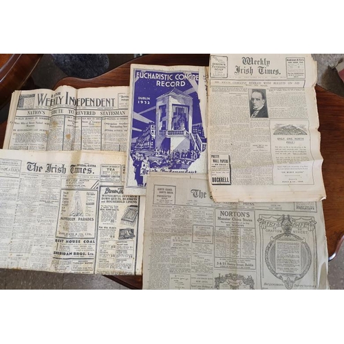 609 - Bundle of Irish Historical Newspapers, 2 x 1927 Kevin O'Higgin's Funeral, 1918, 1935 and a Eucharist... 