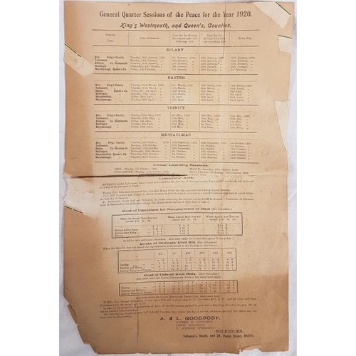 611 - [War of Independence] Quarter sessions of the peace for 1920. King’s, Westmeath and Queen’s Counties... 