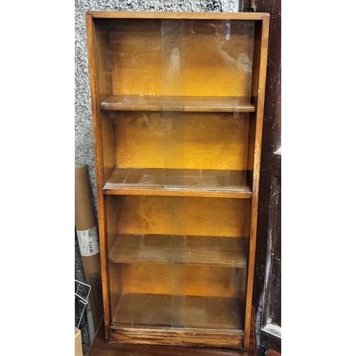14 - 1970's Oak Bookcase with four sliding glass doors - 16.5 x 37ins