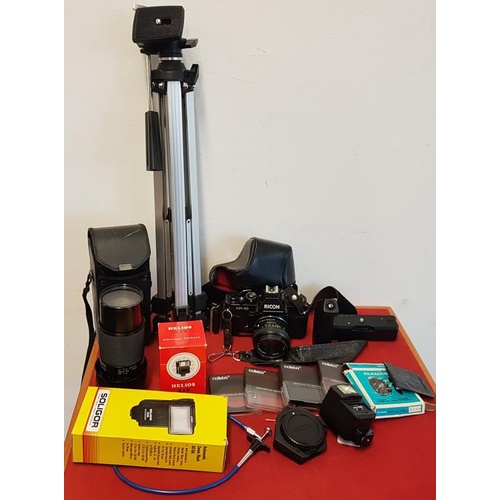 62 - Camera Bag containing Ricoh KR-10 Film Camera; Tamron 80=210mm Zoom Lens, Tripod, Assorted Flash Uni... 