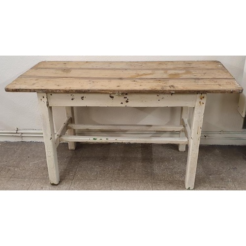 93 - Traditional Farmhouse Pine Kitchen Table with two stretchers, c.57in long, c.30in tall