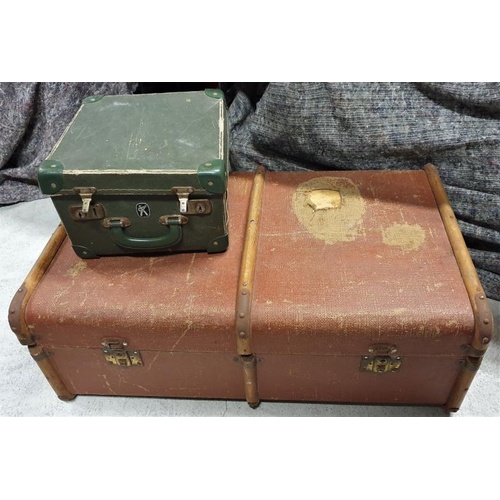104 - Bentwood Frame Canvas Cabin Trunk and Small Case