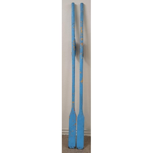 172 - Pair of Blue Painted Traditional Rowing Oars