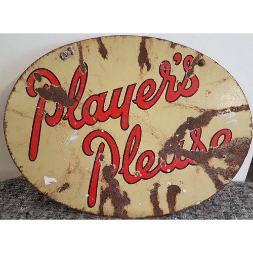 179 - Double Sided Oval Players Please Advertising Sign - c. 24 x 18ins