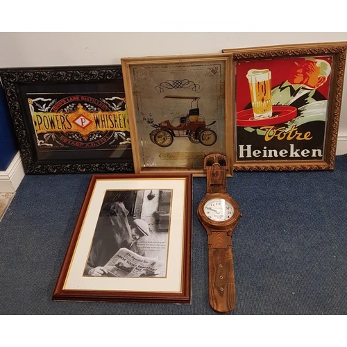 185 - Four Various Advertising Signs and a Tullamore Dew Clock