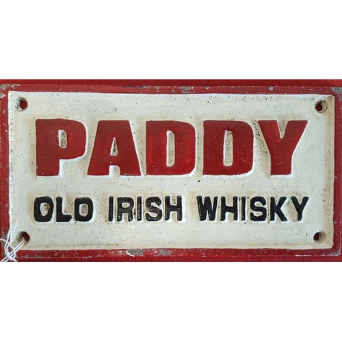 213 - Paddy Old Irish Whisky Cast Iron Advertising Sign, c.7.75 x 4in