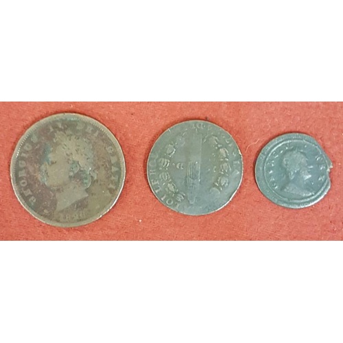232 - 3 coins: 1828 Penny; 1/2 penny;  and One Other