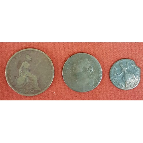 232 - 3 coins: 1828 Penny; 1/2 penny;  and One Other