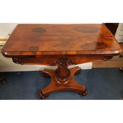 271 - William IV Rosewood Fold Over Card Table on a carved frieze, octagonal column and four splay pod - 3... 