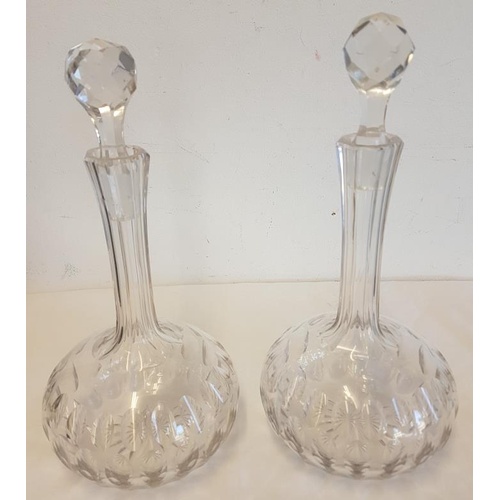 308 - Good Pair of Mid 19th Century Onion Shaped Thumb Cut Decanters with Stoppers c. 1960