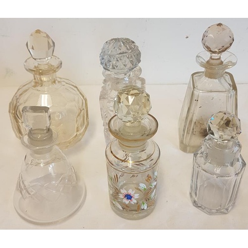 323 - Six Various Cut Glass Scents, one enamelled with Flowers