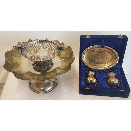 325 - Decorative Silver Plated Nut Dish, centre bowl and a condiment set (3)